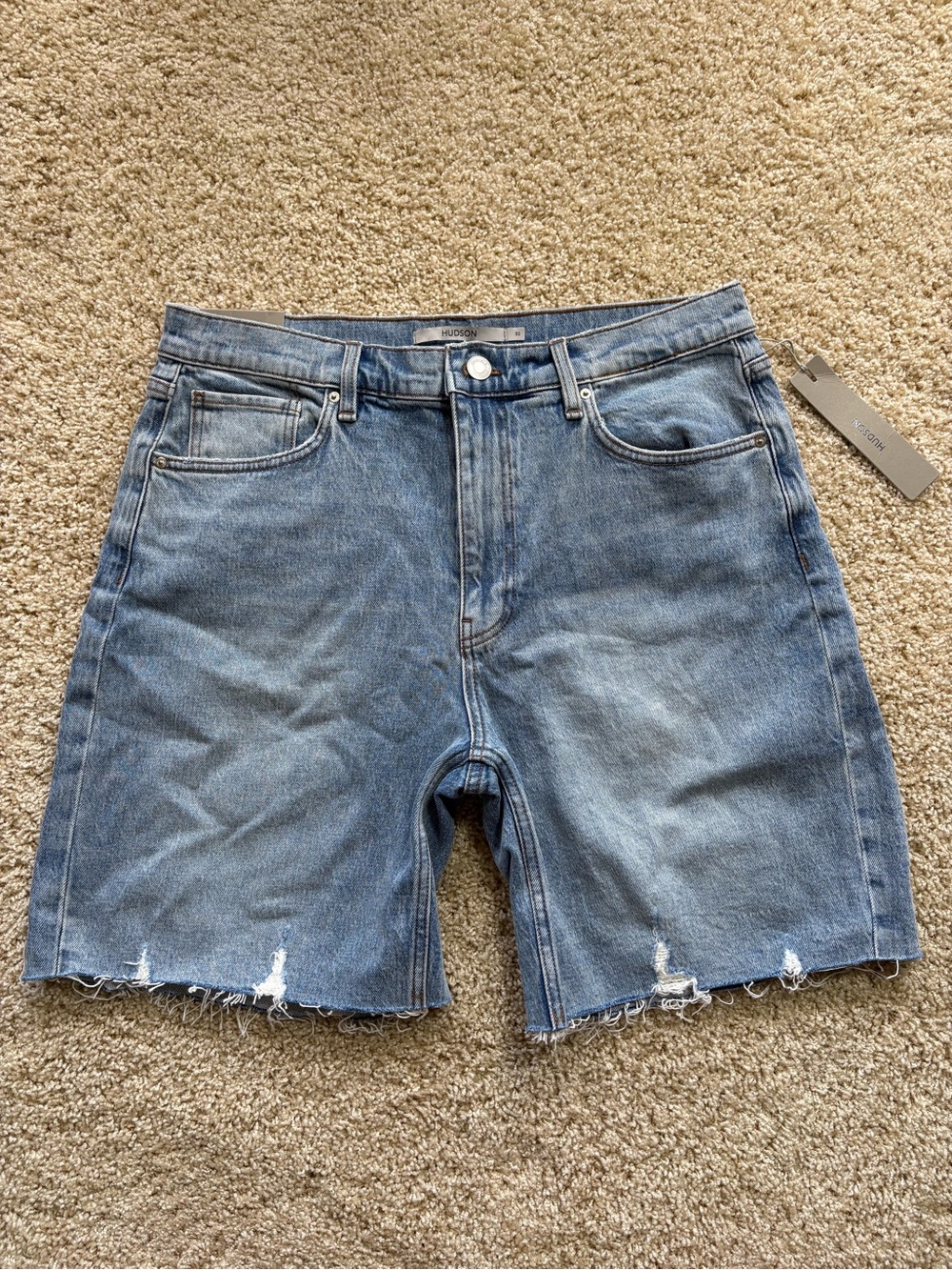 Hudson Jeans London Low-Rise Long Shorts 30 Blue Eyes Raw Cutoff Bermuda